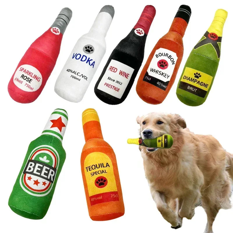 Squeaky Plush Dog Toy – Bottle Shaped Chew Toy for Small & Large Dogs, 24cm