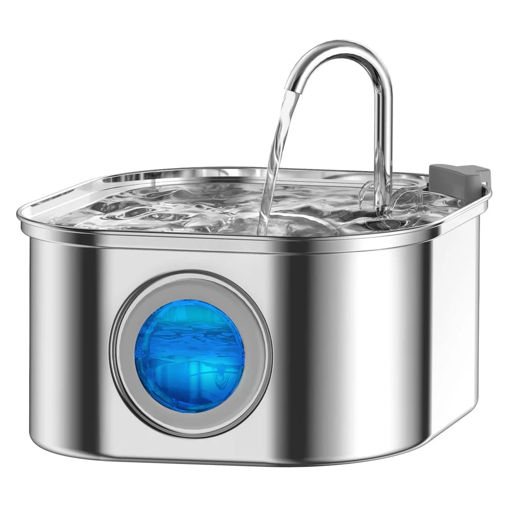 Cat Water Fountain 3.2L – Stainless Steel, Quiet Sensor Pump with Viewing Window
