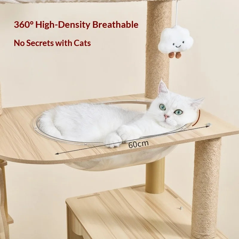 Large Wooden Cat Tree with Cat House & Scratching Post – Multi-Level Indoor Cat Tower