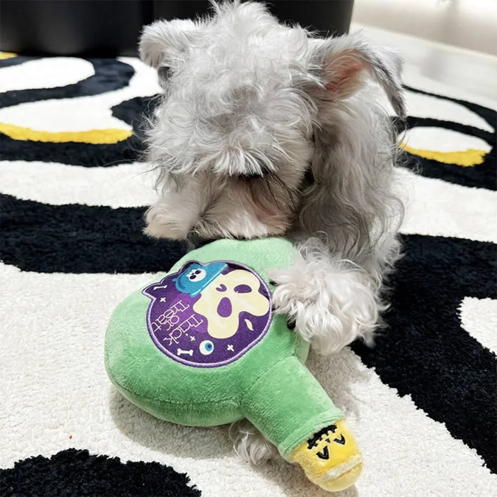 Halloween Plush Dog Toy – No-Stuffing Squeaky Bottle Chew Toy, Green or Purple