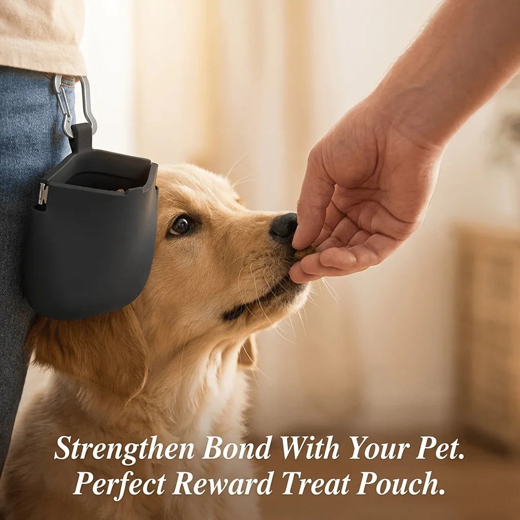 Silicone Dog Treat Pouch – Clip-On Training Bag with Steel Hook