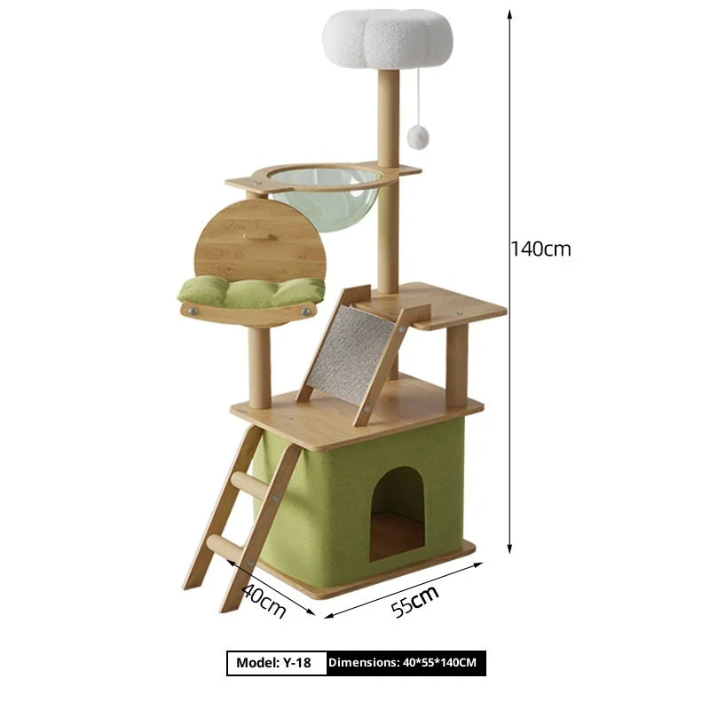 Large Wooden Cat Tree with Cat House & Scratching Post – Multi-Level Indoor Cat Tower