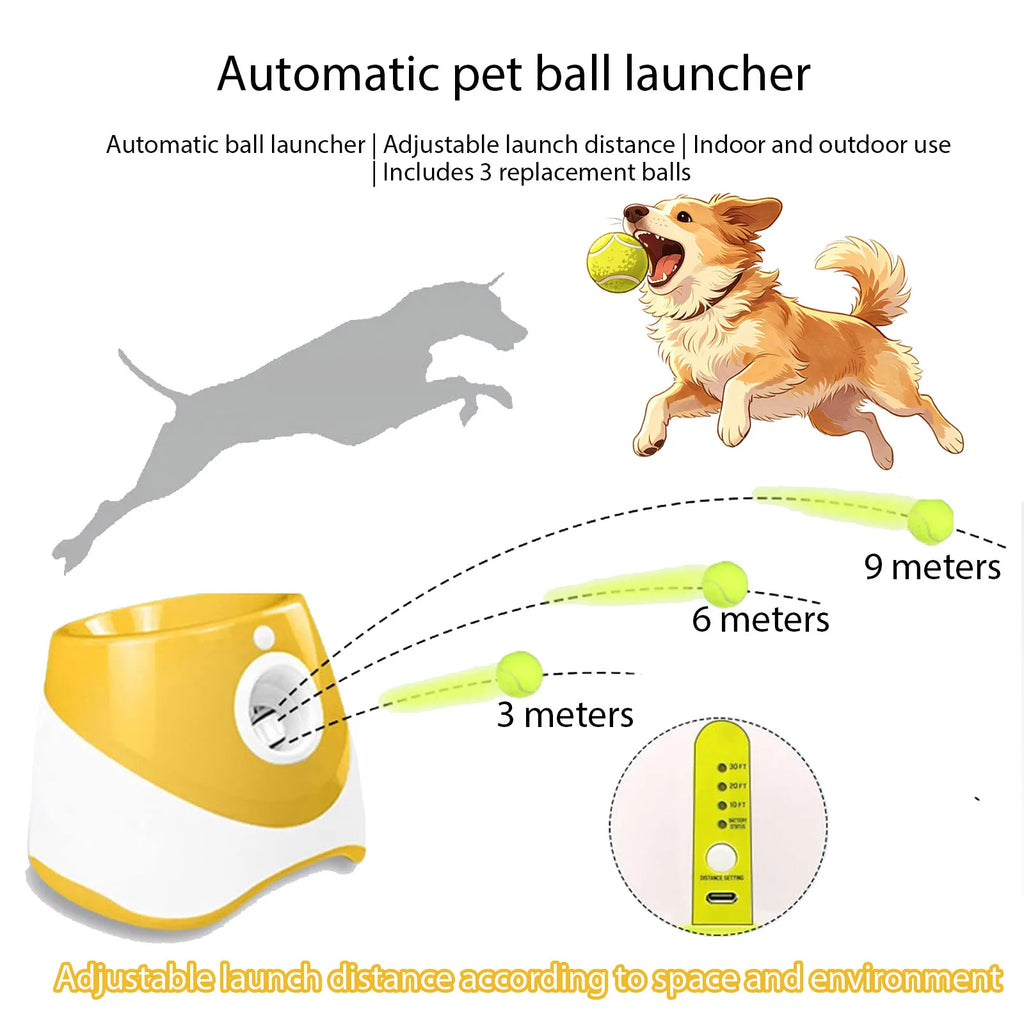 Automatic Dog Ball Launcher – Adjustable Distance Tennis Ball Thrower, 3 Balls Included