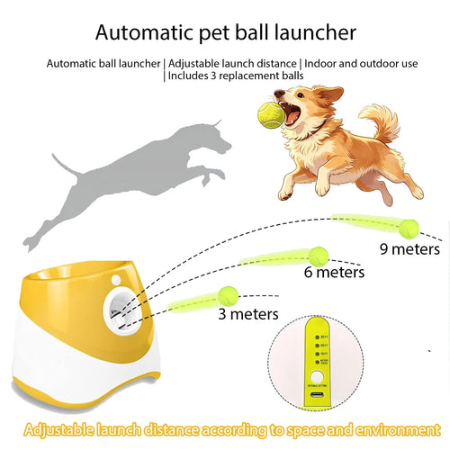 Automatic Dog Ball Launcher – Adjustable Distance Tennis Ball Thrower, 3 Balls Included