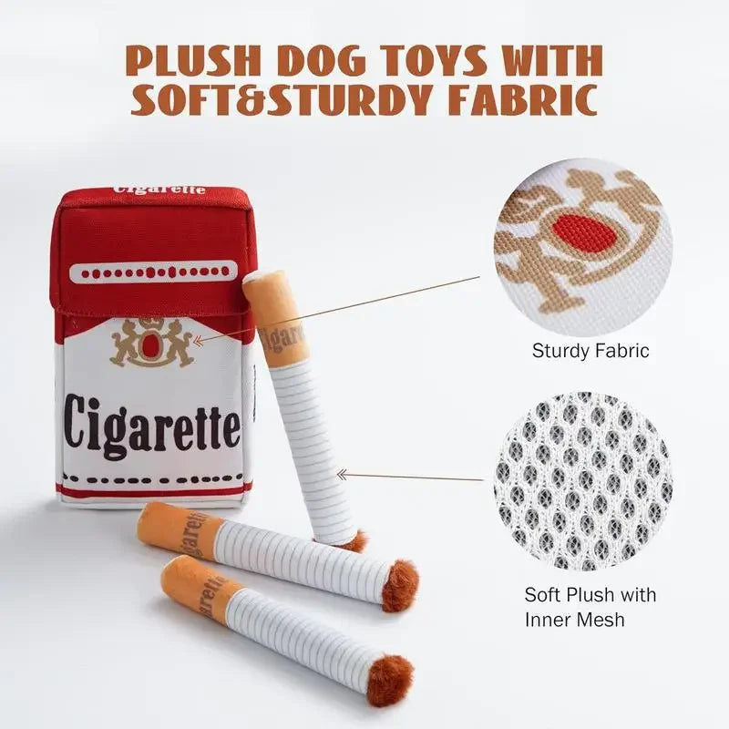 Novelty Cigarette Pack Plush Dog Toy – Squeaky Set