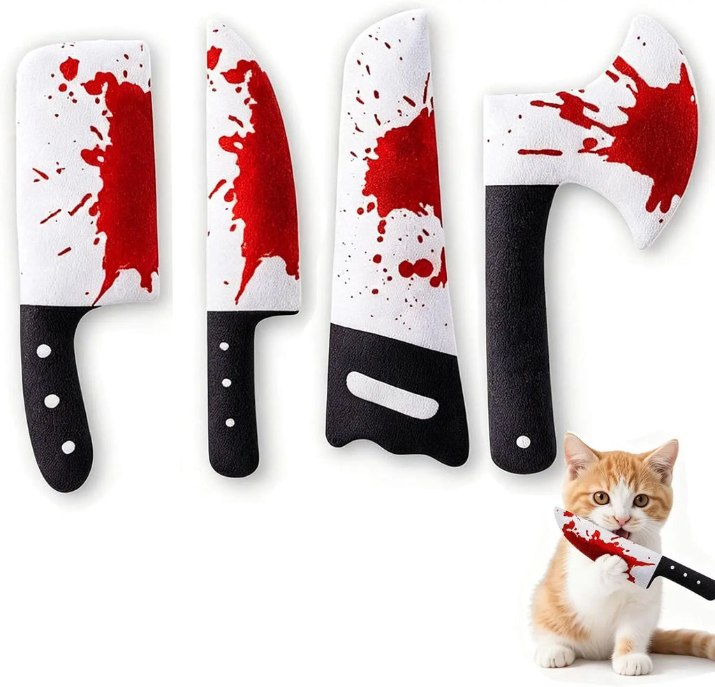 Halloween Plush Knife Squeaky Dog Toys – 4-Piece Set