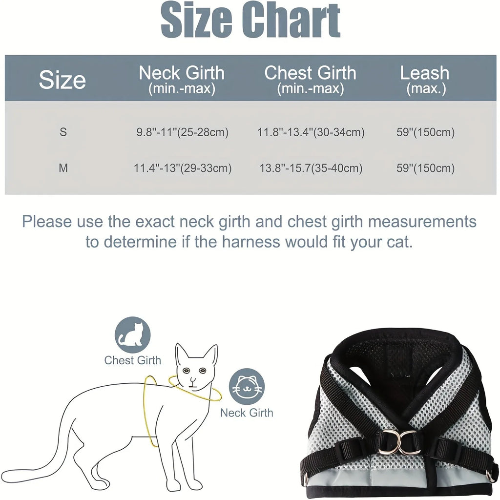 Cat Harness and Lead Set – Adjustable Vest Harness for Cats & Kittens, S/M