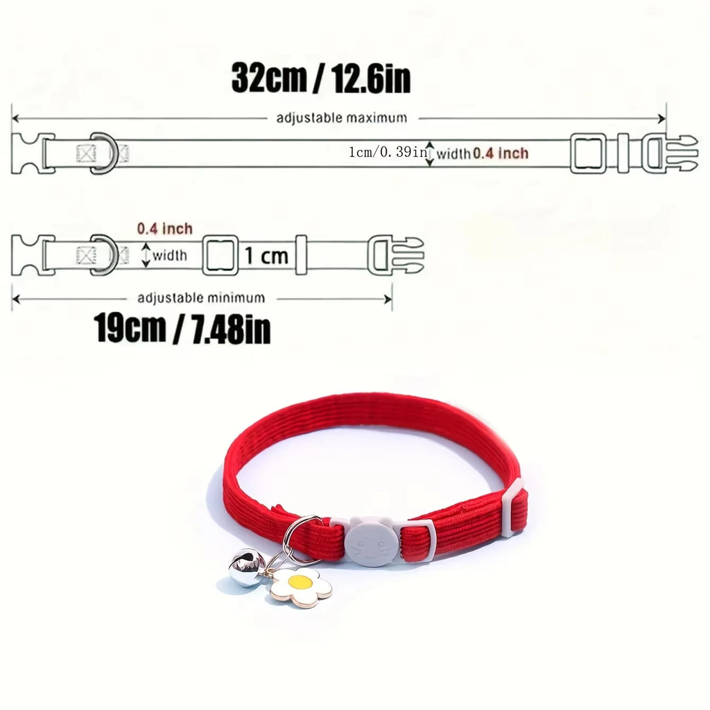 Cat Collar with Bell & Flower Charm – Adjustable Safety-Clip Collar for Cats