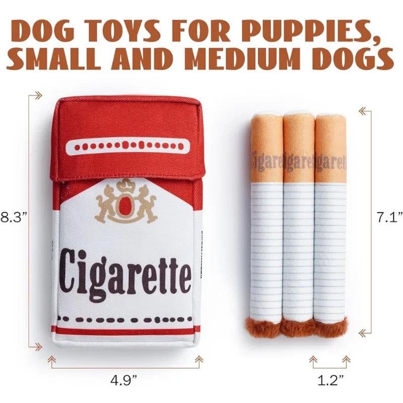 Novelty Cigarette Pack Plush Dog Toy – Squeaky Set
