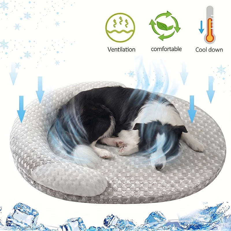 Cooling Dog Bed – Breathable Ice Silk Oval Bed for Dogs & Cats, M–XXL