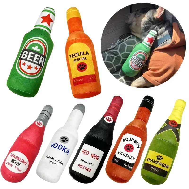 Squeaky Plush Dog Toy – Bottle Shaped Chew Toy for Small & Large Dogs, 24cm
