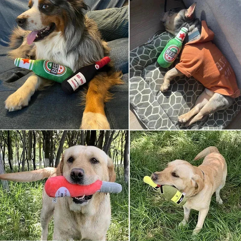 Squeaky Plush Dog Toy – Bottle Shaped Chew Toy for Small & Large Dogs, 24cm