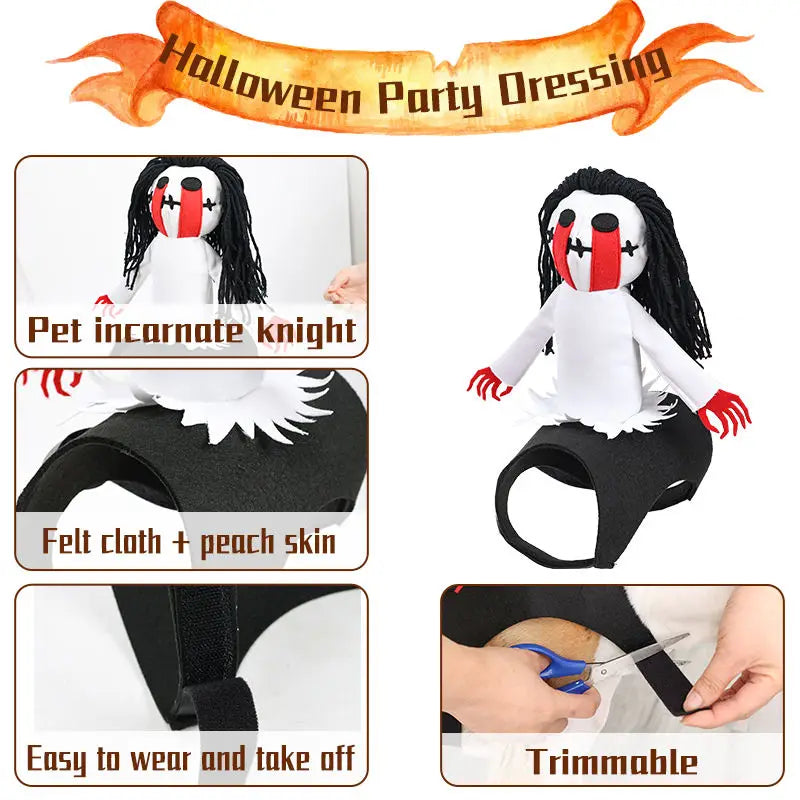 Dog Rider Costume for Large Dogs – Funny Halloween Pet Outfit, Black, S–L