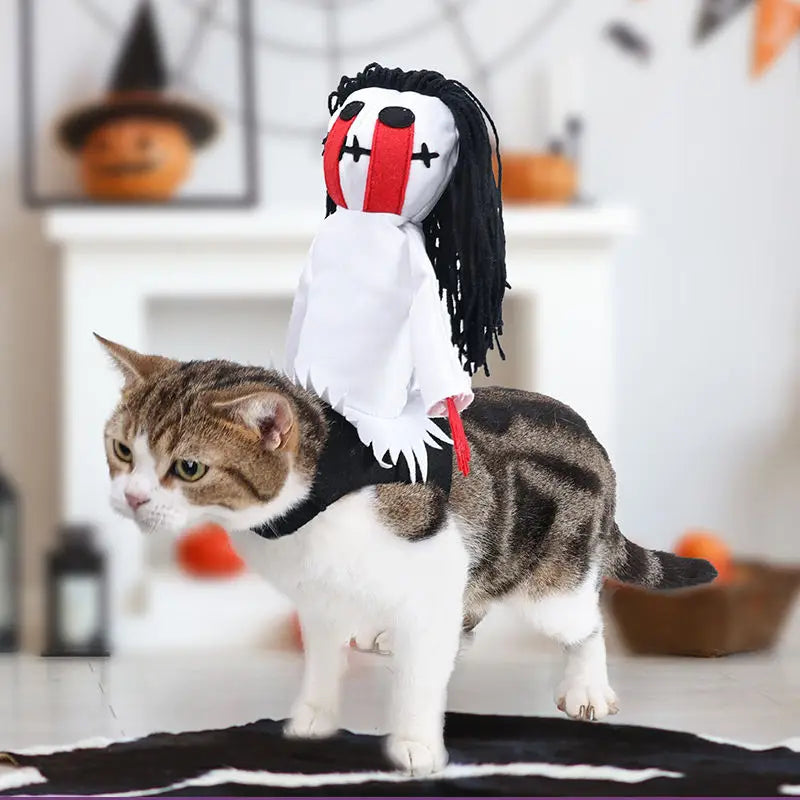 Dog Rider Costume for Large Dogs – Funny Halloween Pet Outfit, Black, S–L