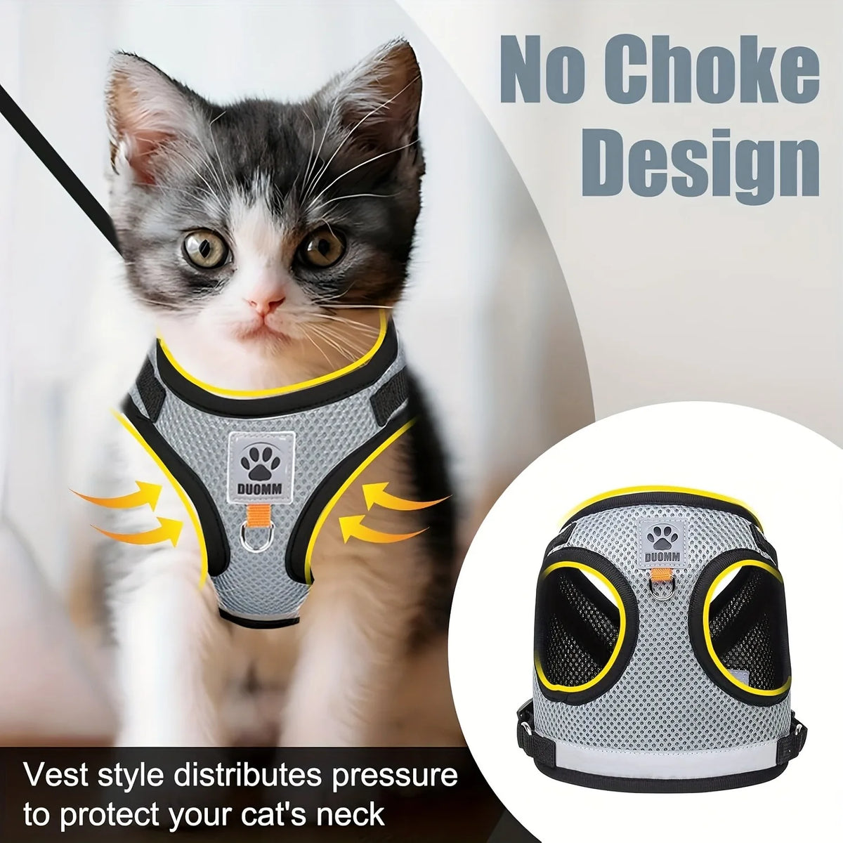 Cat Harness and Lead Set – Adjustable Vest Harness for Cats & Kittens, S/M