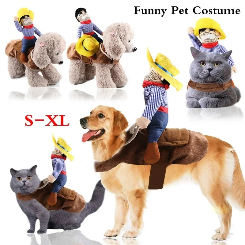 Dog Cowboy Rider Costume with Hat – Funny Halloween Pet Costume, S–XL