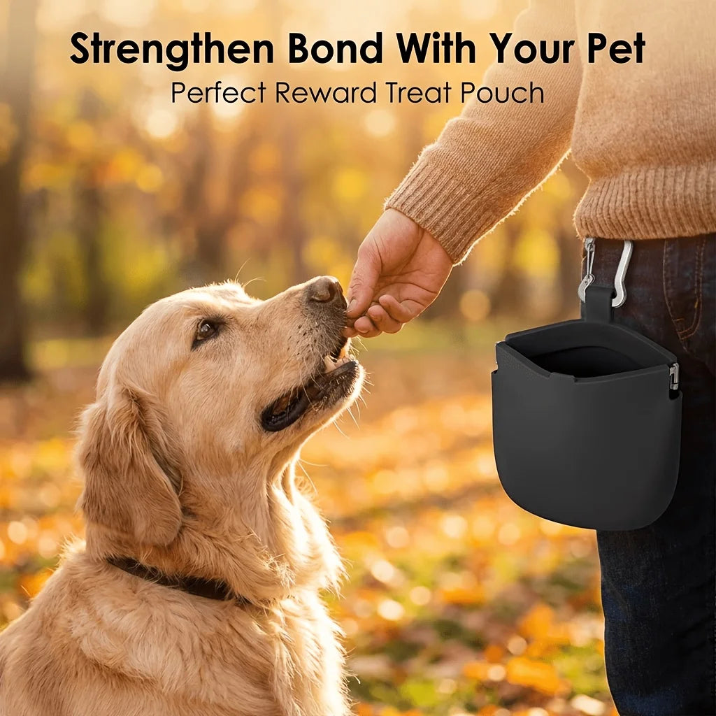 Silicone Dog Treat Pouch – Clip-On Training Bag with Steel Hook