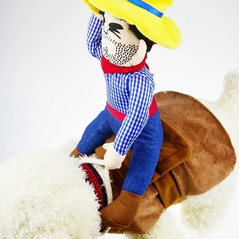 Dog Cowboy Rider Costume with Hat – Funny Halloween Pet Costume, S–XL