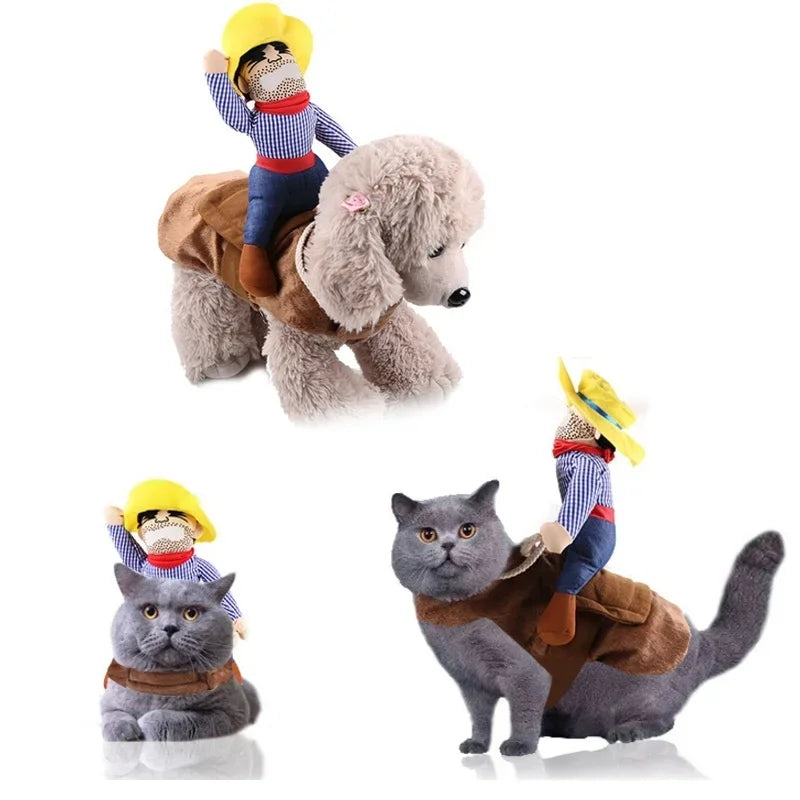 Dog Cowboy Rider Costume with Hat – Funny Halloween Pet Costume, S–XL