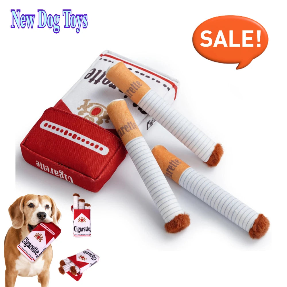 Novelty Cigarette Pack Plush Dog Toy – Squeaky Set