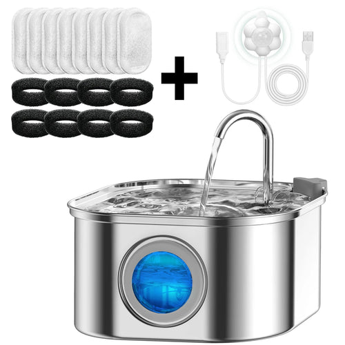 Cat Water Fountain 3.2L – Stainless Steel, Quiet Sensor Pump with Viewing Window