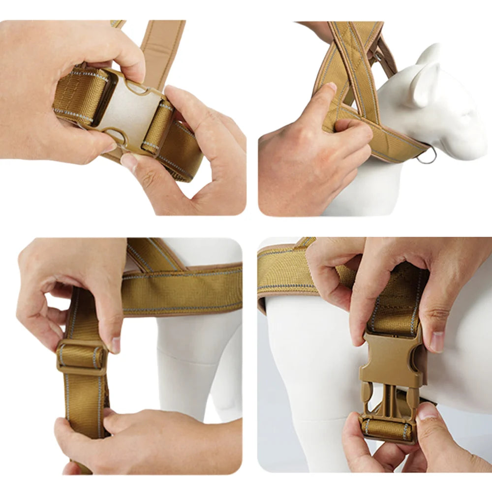 No-Pull Dog Harness for Large Dogs – Tactical Nylon with Handle & Reflective Trim, S–XL