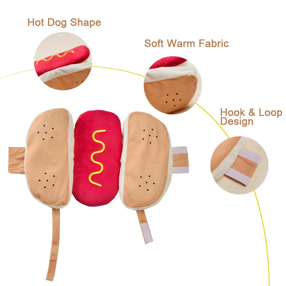 Hot Dog Costume for Dogs & Cats – Funny Halloween Pet Outfit, XS–XL
