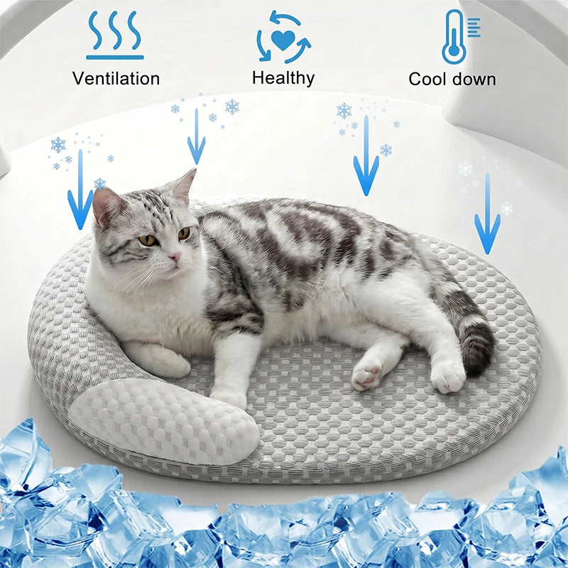 Cooling Dog Bed – Breathable Ice Silk Oval Bed for Dogs & Cats, M–XXL