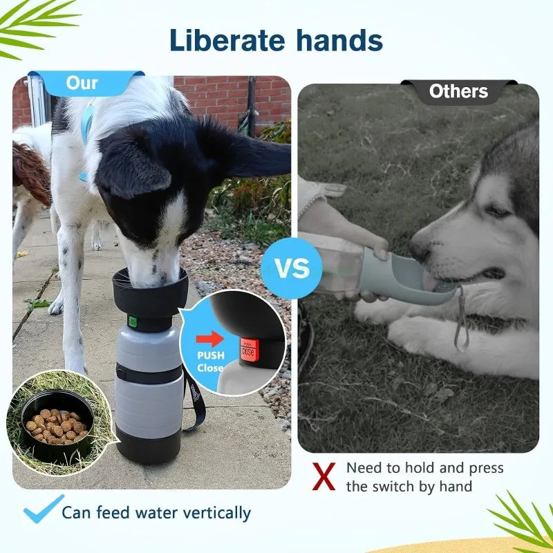 Portable Dog Water Bottle with Food Container – 650ml 2-in-1 for Walks, Hiking & Travel