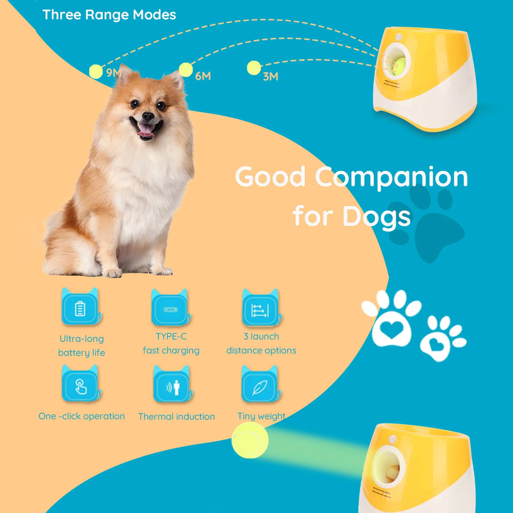 Automatic Dog Ball Launcher – Adjustable Distance Tennis Ball Thrower, 3 Balls Included