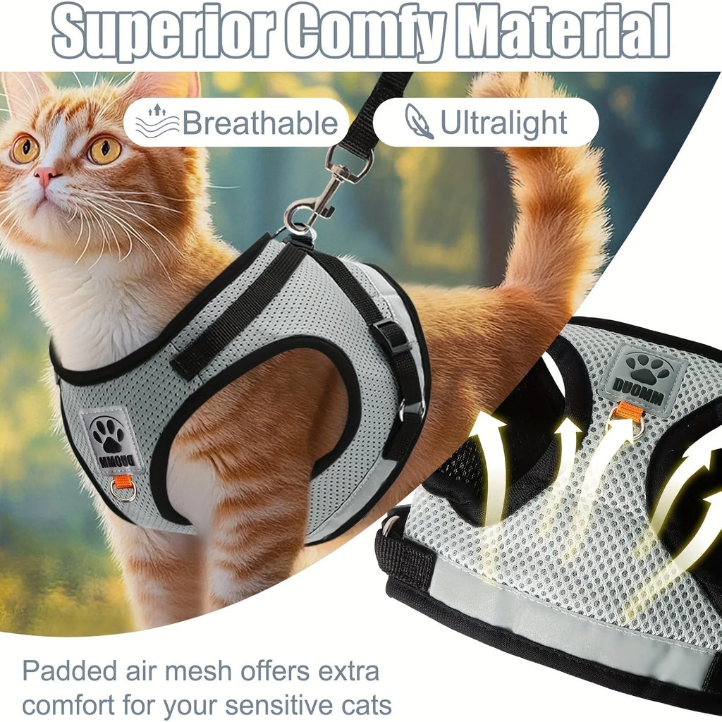 Cat Harness and Lead Set – Adjustable Vest Harness for Cats & Kittens, S/M