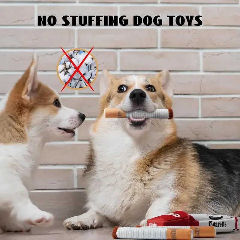 Novelty Cigarette Pack Plush Dog Toy – Squeaky Set