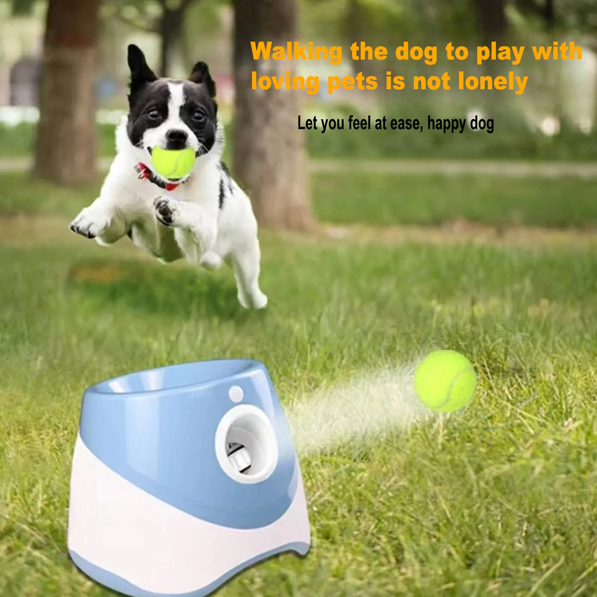 Automatic Dog Ball Launcher – Adjustable Distance Tennis Ball Thrower, 3 Balls Included