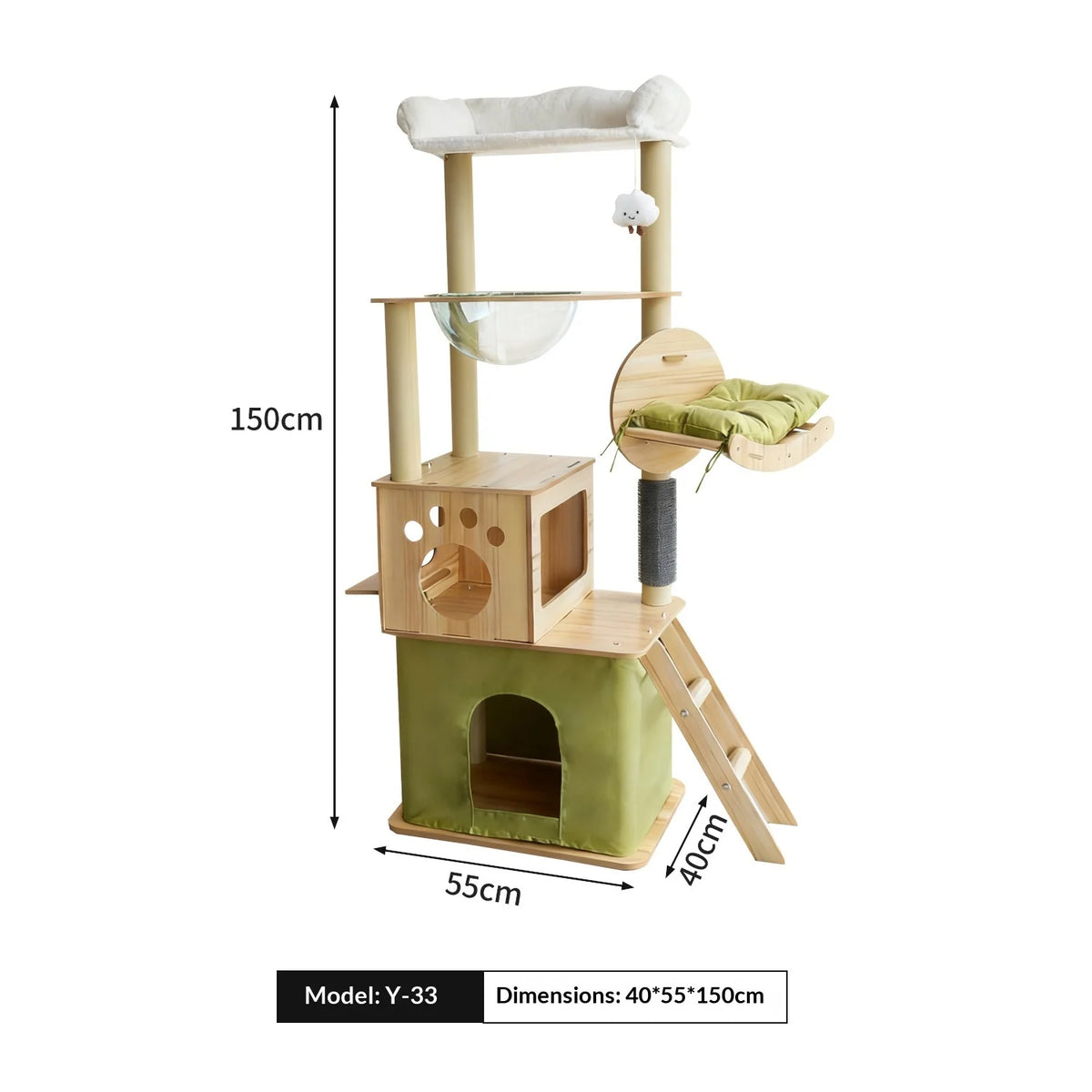 Large Wooden Cat Tree with Cat House & Scratching Post – Multi-Level Indoor Cat Tower