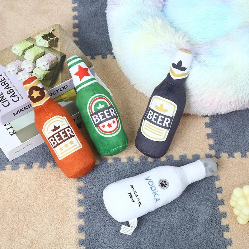 Squeaky Plush Dog Toy – Bottle Shaped Chew Toy for Small & Large Dogs, 24cm