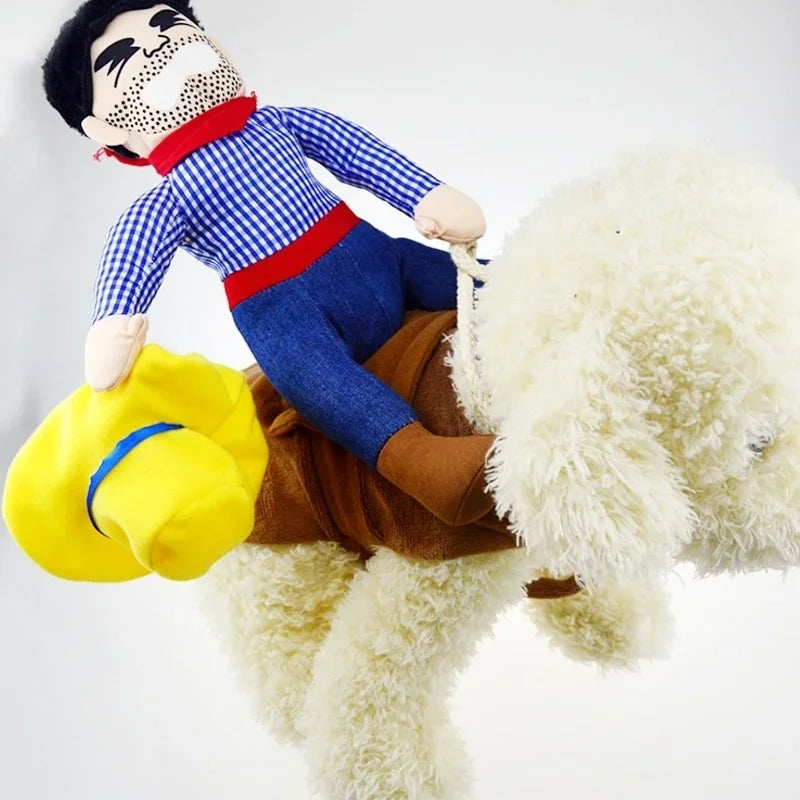 Dog Cowboy Rider Costume with Hat – Funny Halloween Pet Costume, S–XL