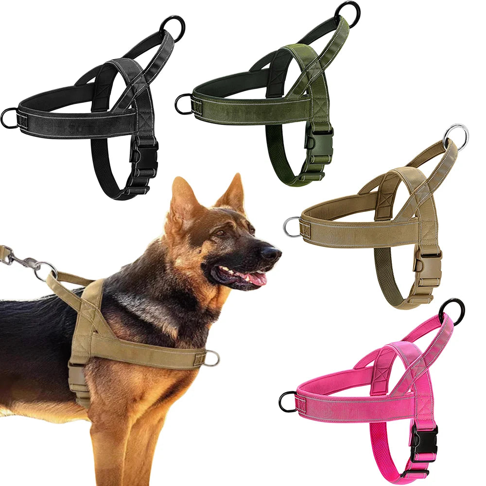 No-Pull Dog Harness for Large Dogs – Tactical Nylon with Handle & Reflective Trim, S–XL