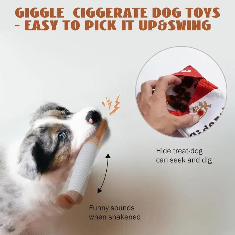 Novelty Cigarette Pack Plush Dog Toy – Squeaky Set