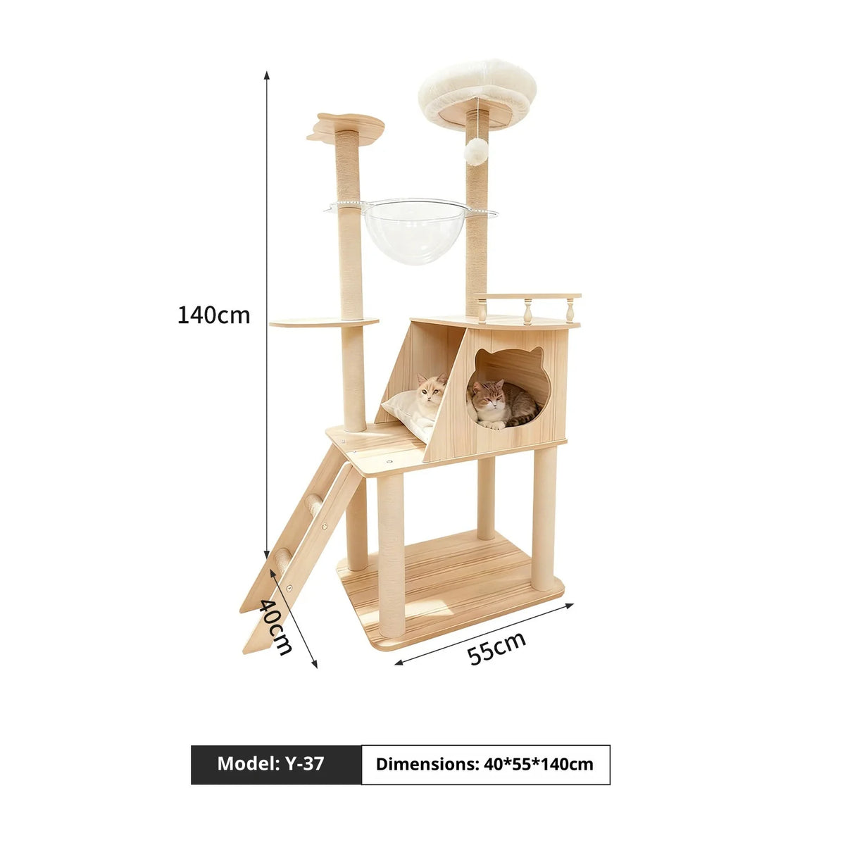 Large Wooden Cat Tree with Cat House & Scratching Post – Multi-Level Indoor Cat Tower