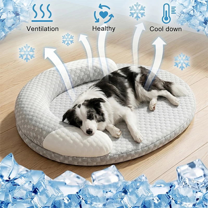 Cooling Dog Bed – Breathable Ice Silk Oval Bed for Dogs & Cats, M–XXL