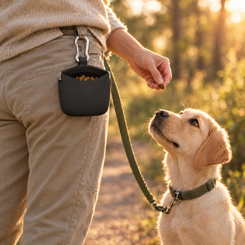 Silicone Dog Treat Pouch – Clip-On Training Bag with Steel Hook
