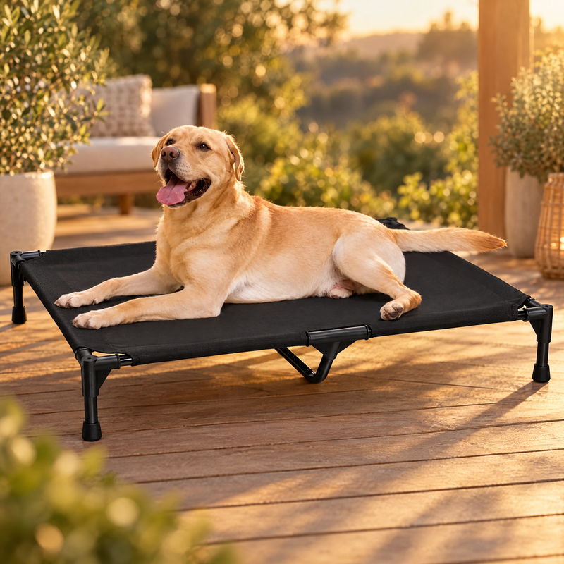 Elevated Dog Bed – Raised Cooling Pet Cot with Metal Frame, S–XL