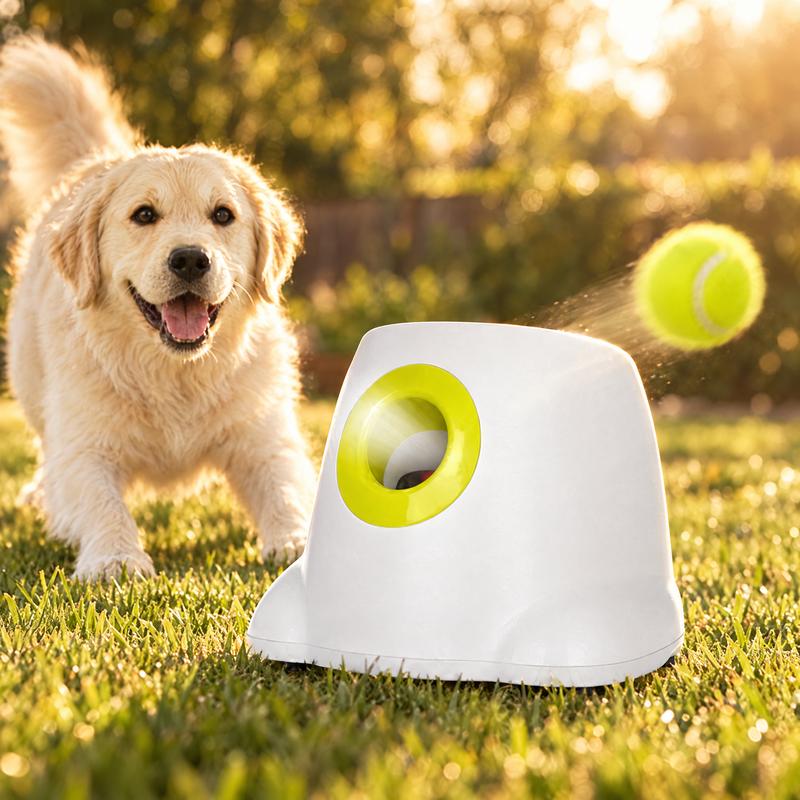 Automatic Dog Ball Launcher – Adjustable Distance Tennis Ball Thrower, 3 Balls Included